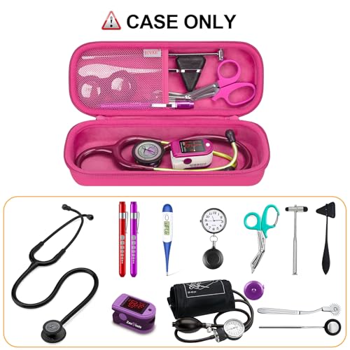 BOVKE Stethoscope Case for 3M Littmann Classic III/Cardiology IV–Raspberry | Lightweight II S.E/ MDF Acoustica Stethoscopes Hard Bag, Medical Supplies Case for Nurses, Doctors, Nursing School Essentials - color: Raspberry