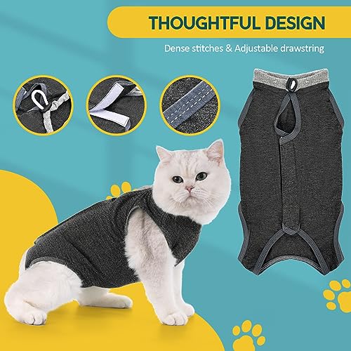 Avont Cat Recovery Suit - Kitten Onesie for Cats After Surgery | Stop Licking, Protects Stitches, M: Neck 9.5"-11"/Chest 13.7"-15.4"/Back 10.4", Soft & Breathable, Hook & Loop, Darkgrey - color: Darkgrey, size: Medium