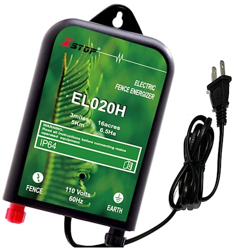 Electric Fence Charger XSTOP EL020H 3.1 Miles Low Impedance Electric Fence Energizer Output 8500V 0.2Joule Best for Dogs,Horses,Livestock, Squirrels,Deer Electric Fence System