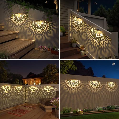 Gardsee Solar Fence Lights 6 Pack Solar Deck Lights Waterproof LED Solar Powered Step Light Wall Lights Outdoor Decorations Warm Yellow Light Decorative Lighting for Garden (Gold) - style: gold