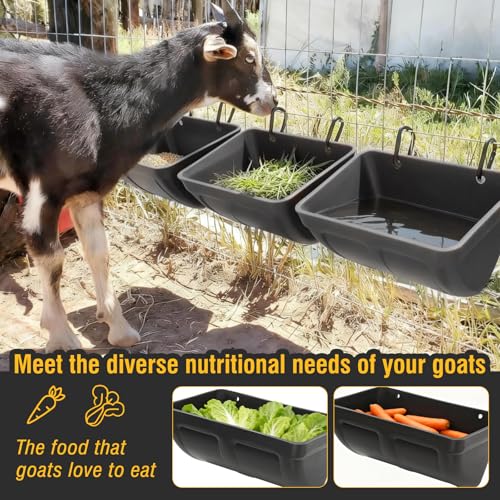 2 Pack Hanging Chicken Feeder Trough for Goat,Sheep,Dog.Livestock Feeding Container Goats Supplies Feeders Waterer Bucket (Black)