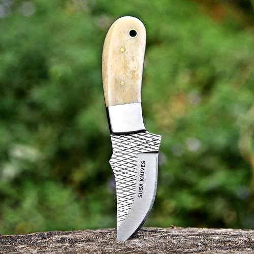 Custom Handmade 7'' fixed blade hoof rasp knife Cow boy knife Bull cutter Cowboy knives with Turquoise Handle pancake leather sheath (BONE) - color: BONE