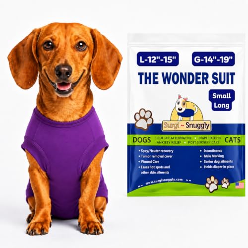 Surgi Snuggly Dog Surgery Recovery Suit, Cone Alternative, Spay/Neuter SL | Dog Recovery Suit for Dogs — Veterinarian-Invented Surgical Suit & Recovery Onesie with Easy Bathroom Access After Surgery - color: Perfect Plum, size: Small Long (L-12"-15" | G-1
