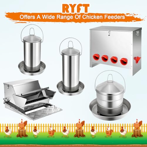 RYFT Automatic Chicken Feeder 3KG/6.6lbs, Stainless Steel Poultry Feeder, Heavy Duty Thickness 0.035 in / 0.9 mm, with Handle, Top Filled, Durable and Rust Resistant - size: 6.6lbs