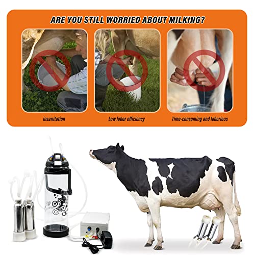 3L Cow Milking Machine Electric Pulsation Vacuum Pump Cow Milker | Portable Milking Machine for Cow, Adjustable Speed, 2 Teat Cups - style: Cow