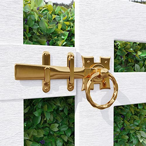 Renovators Supply Manufacturing Door Lock Latch 7 1/4 in. Polished Brass Gate Latch Garage Barn Door Lock with Mounting Hardware - color: Brass Ring, size: Pack of 1