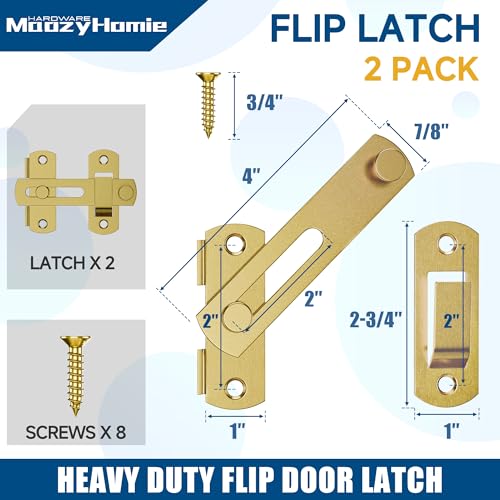 4 Inch Flip Latch Gate Latches, 180 Degree Flip Barn Door Lock Latch, Heavy Duty SUS304 Stainless Steel Flip Sliding Latch, Bolt Buckle Lock for Barn Wood Fence Sliding Doors, Gold, 2 Pack - color: Gold