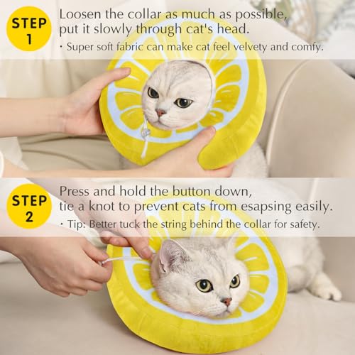 ANWA Adjustable Cat Cone Collar Soft, Cute Cat Donut Collar After Surgery, Kitten Recovery Cones to Stop Licking - color: Lemon, size: Medium