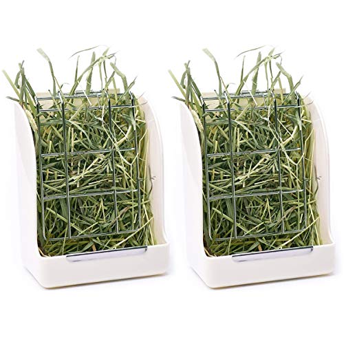 CalPalmy 2-Pack Hay Feeder for Rabbits, Guinea Pigs, and Chinchillas - Minimize Waste and Mess with 5 1/2" x 3 1/2" x 7 3/8" Hanging Alfalfa and Timothy Hay Dispenser - color: White+White, size: 5 1/2" x 3" x 7 3/8" (2-Pack)