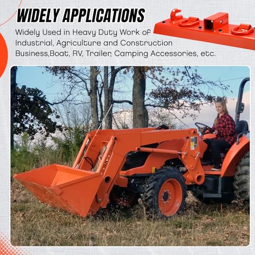 Tractor Bucket Hook, Bolt On Grab Hook with 2" Receiver, 1/2" D Rings, 5/16" Grab Hooks, Universal Bucket Attachment, Fits Compact Tractor Loader, 1.5" Bolt, Orange