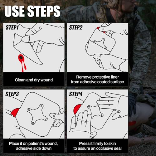 RHINO RESCUE Vented Chest Seal, IFAK Refill First Aid Supplies (2 Count) | Sterile Emergency Trauma Dressing, Occlusive Adhesive Pad Medical for Wound Care, Gunshot, Sucking Chest, HSA/FSA Approved - size: Vented
