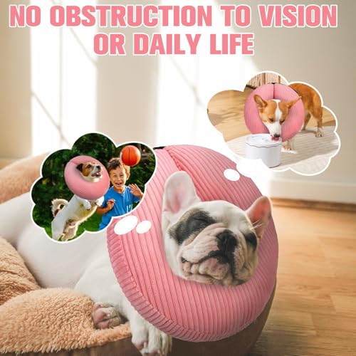 BINGPET Inflatable Dog Cone Collar,Dog Neck Donut Alternative After Surgery | Soft Cone for Large Medium Small Dogs Cats, Recovery E Collar to Stop Licking Pets from Injury, Lightweight Breathable Cotton - color: Pink, size: S(Neck: 11"-13" | Diameter: 15
