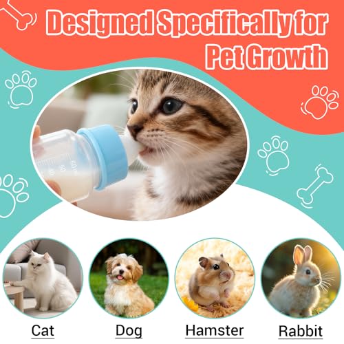 DEMORA Kitten Bottle Feeding Kit, Graduated Nursing Feeding Bottles for Pet Kitten Puppy Hamster Rabbit with Two Kinds of Replaceable Nipples Feeder (Clear, 2 oz)