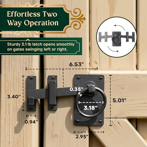 Black Wrought Iron Gate Ring Turn Latch Lock Set 6.5" W Light Duty Antique Latch Replica Pull Catch for Barn Doors Or Gates with Mounting Hardware Renovators Supply Manufacturing Pack of 4 - color: Black 6.5", size: Pack of 4