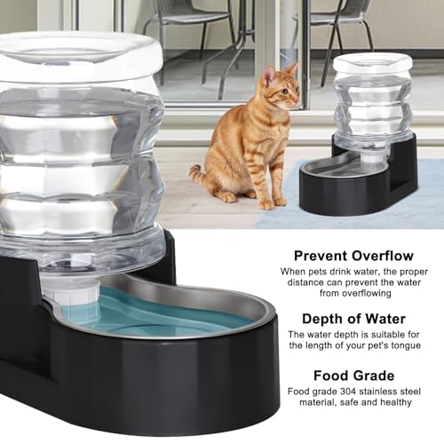 RIZZARI 4L Gravity Cat Water Dispenser:Spill Resistant for Apartments | No Filter Required/Leak-Resistant Design/Easy to Refill,Easy to Clean/Stable Anti-Tip Base/Food-Grade Materials - color: Jet Black, size: 4L