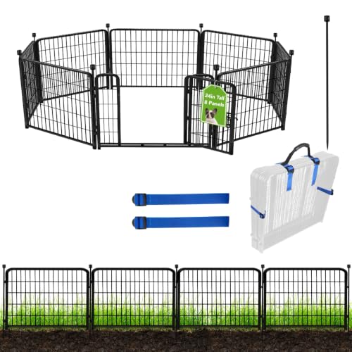 ADAVIN 24 in(H) Garden Fence with Gate, 8 Panels Total 19.7 Ft(L), Heavy Duty Iron Metal Animal Barrier Fence, Dog Fence Outdoor for Yard, Temporary Fencing, No Dig Garden Border Fencing - size: 8panels-24in(H)×19.7ft(L)