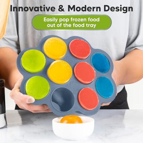 KeaBabies Silicone Food Freezer Trays with Lid, 2oz x 10 Pods (Slate) | Baby Food Storage Containers, Easy Puree Meal Prep, Breast Milk Silicone Freezer Molds, Dishwasher, Microwave Safe, BPA-Free - color: Slate