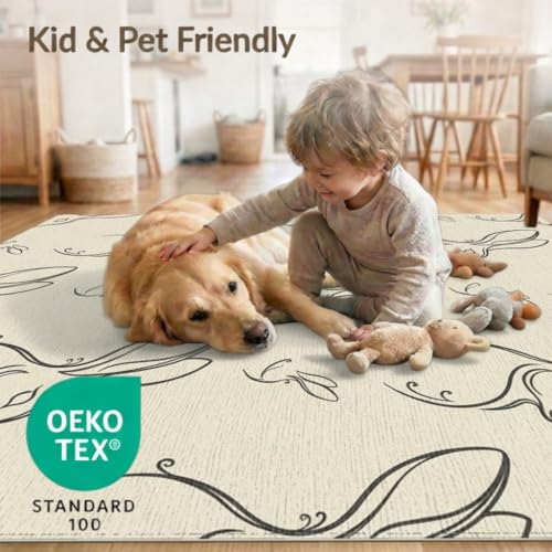 8'x10' Washable Abstract Rabbit Large Rug, Black Non-Shedding Pet Friendly Carpet for King Size Bedroom, Master Suite, Under Bed, Foldable Easy Care Mat | Ref:1969476 - color: Beige/Pattern 12, size: 8' x 10' (Rectangular)