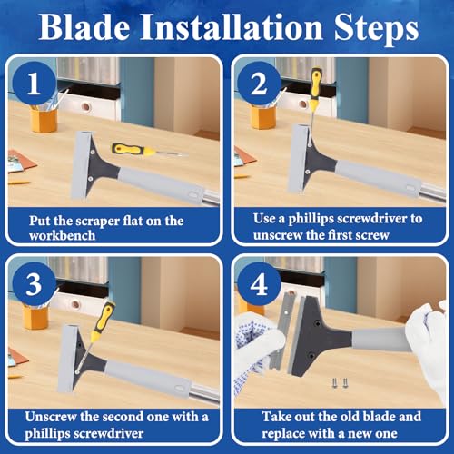 Floor Scraper Heavy Duty Long Handle,52in 4" Razor Blade Floor Scraper Adjustable with 10PCS Extra Metal Blades Paint Scraper for Cleaning Stickers Gum Glass Wall Tile Linoleum Stove Top