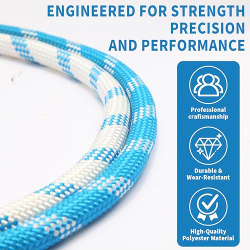 Double Braid Arborist Rope, 1/2 Inch x 200 ft, 9000 LBS Breaking Strength Heavy Duty Tree Climbing Rope, Outdoor Swing Rope for Trees, Climbing, Sailing & General Use - size: 1/2inch*200ft, style: Blue