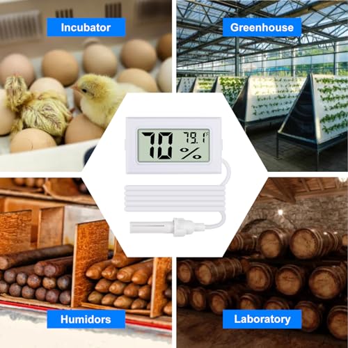 3Pcs Fahrenheit Thermometer Hygrometer Mini Digital with Probe Electronic Temperature Humidity Gauge Meters Indoor LCD Display for Humidors,Greenhouse,Garden,Incubator Reptile Terrarium
