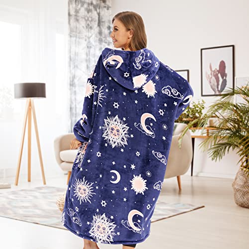 THREE POODLE Wearable Blanket Hoodie, Glow in The Dark Oversized Hoodie Blanket, Sherpa Hooded Blanket Sweatshirt for Adults Women Men Kids, Cozy Gifts - color: Luminous Blue Star, size: Adult-Extra Long