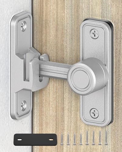 Heavy Duty Barn Door Lock, 90/180 Degree Latch, Silver, 1 Pack | Thickened Zinc Alloy, Anti-Corrosion Coating, 3mm Spacer, Left Or Right Installation, For Sliding Doors, Shed And Bathroom - color: Silver-1PC
