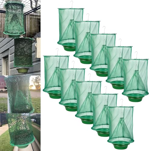 10 Ranch Fly Traps Outdoor Hanging, Reusable Stable Horse Fly Catcher Cage | Flies Control Killer Repellent with Food Bait Tray for Barn, Orchard, Farm, Horse, Patio - size: 10 pack