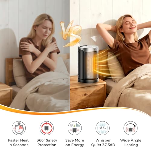 1500W Space Heater for Indoor Use, Portable PTC Ceramic Heater with 70° Oscillation, Remote Control, 1–12H Timer, Quiet Electric Heater with Overheat & Tip-Over Protection for Bedroom and Office - size: 9.9" / 70° Oscillation