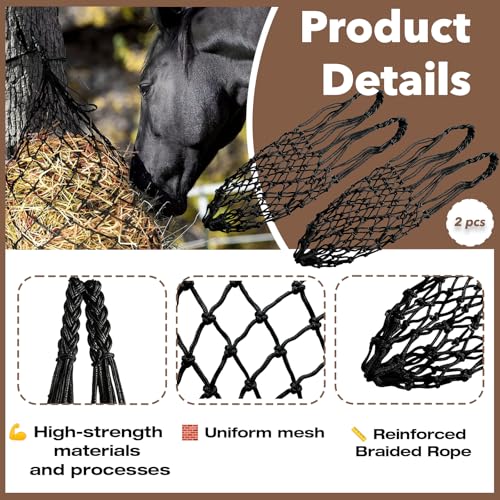 2 PCS Hay Net for Horses, 40" Slow Feed Hay Bag | Regulate Intake, Improve Digestion, For Horses Goat Sheep