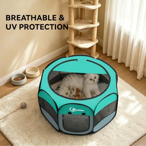Siedihit Playpen for Small Dog Cat, Dogs Tent Crate Cage Indoor/Outdoor | Portable Pop Up Dog Kennel with Carrying Bag for Rabbits(Green, Small) - color: Green