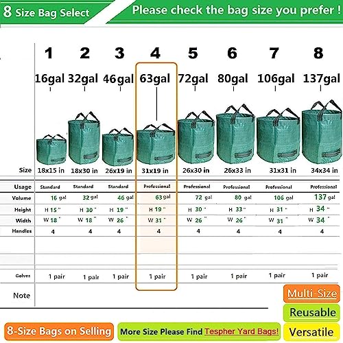 Professional 3-Pack 63 Gallon Lawn Garden Bags Large (D31,H19 inch) Yard Waste Bags W/Gardening Gloves,Standable,Reusable Leaf Bag,Lawn Debris Bin,Garden Trash Container,Plant Trimmings Bag 4 Handles - size: 1 Count (Pack of 3)