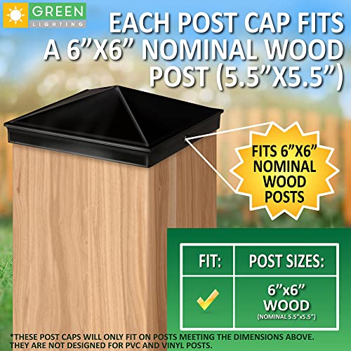 GreenLighting 6x6 Aluminum Pyramid Post Cap Cover (Black 4 Pack) Fits 6x6 Nominal Wood (True 5.5 x 5.5) Powder Coated Matte Outdoor Post Caps Cover, Fence Wood Post, Decking, Waterproof - color: Black 6x6, size: 4 Pack