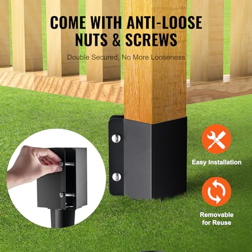 VEVOR Fence Post Anchor, 8 Pack 4 x 4 Inches Outer Diameter (Inner Diameter 3.5 x3.5 Inches) Ground Spike 24", Metal Black Powder Coated Post Stake Ground, for Mailbox Deck Garden Railing - size: 24 x 4 x 4 Inches
