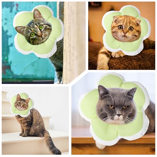 Cat Cone Collar Soft, Floral Recovery Cone,Green, Medium | Waterproof, Cats Cones to Stop Licking After Surgery, Adjustable Soft Elizabeth Cats Collars , Wound Healing, Flower Shape - color: Green, size: Medium