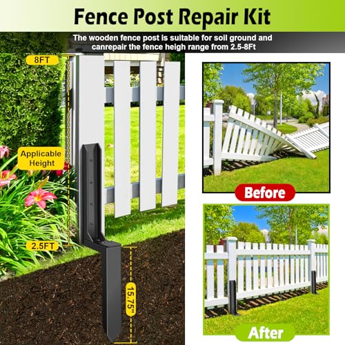 4 Pcs Fence Post Repair Kit, Heavy Duty Fence Post Anchor Ground Stakes for Repair Tilted, Broken Wood Support - style: 4 pcs Standard Edition