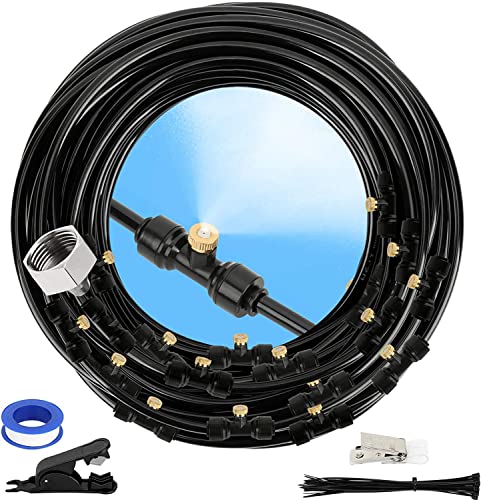 GMAULEE Misting Cooling System, DIY 33FT(10M) Misting Line +10 Brass Mist Nozzles+ a Brass Connector(3/4'') Outdoor Mister System for Patio Waterpark Garden Trampoline Greenhouse - size: 33 ft (10M)+10 Brass