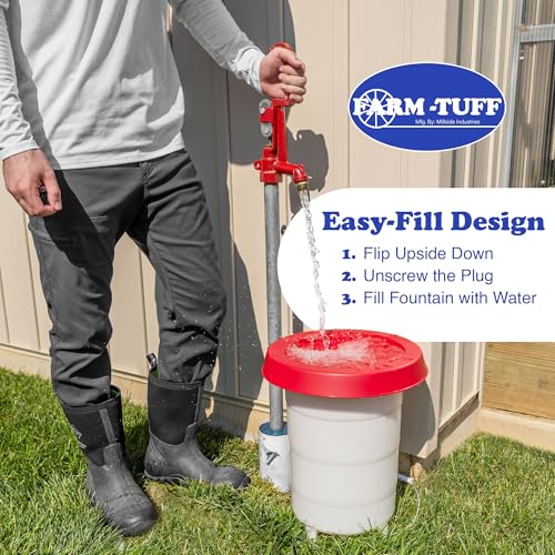 FARM-TUFF Plastic Easy Fill Poultry Waterer, 5 Gallon Capacity – Chicken and Game Bird Water Dispenser – Gravity-Fed Plastic Water Fountain for Hens, Ducks, Turkeys, and Backyard Flocks