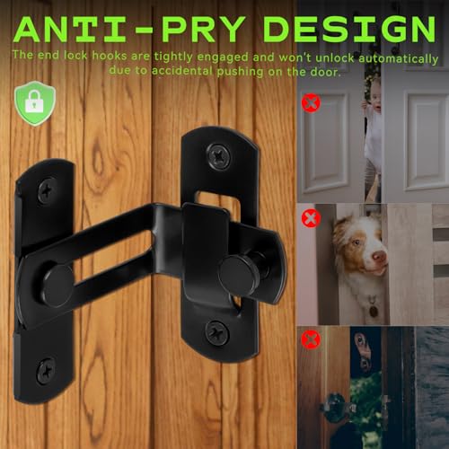 Barn Door Lock, 90 Degree Flip Latch, Angle Door Latch Buckle, Gate Latch for Barn, Pantry, Sliding Door, Pet Door, 201 Stainless Steel Gate Hardware Black