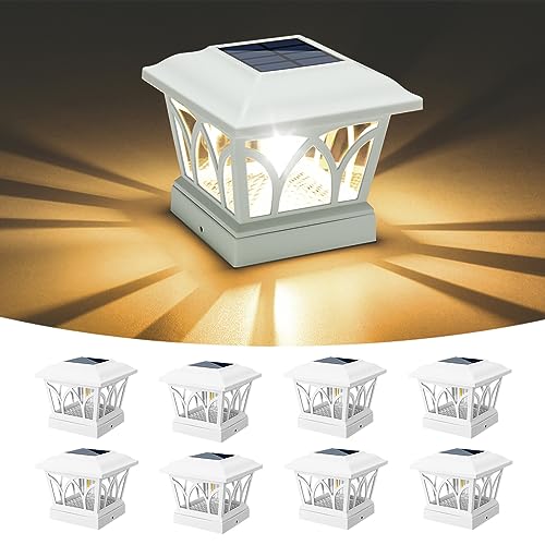 VOLISUN Solar Fence Post Cap Lights, Edison LED 2 Modes 8Pack,Slate White | Solar powered lights fit 4x4/6x6 posts, ideal for garden, deck, mailbox, yard & porch outdoor decoration - color: White, size: 8 pack