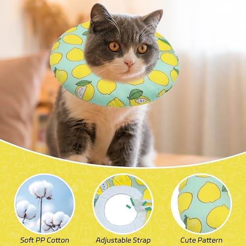 Seyezo Cat Cone Collar Soft, Adjustable Cat Recovery Collars, Green Lemon L | Cute Donut E Collar, Stop Licking After Surgery, Anti-Lick Recovery Elizabethan Collar for Kittens, Cone of Shame E-Collar - color: Green Lemon, size: Large