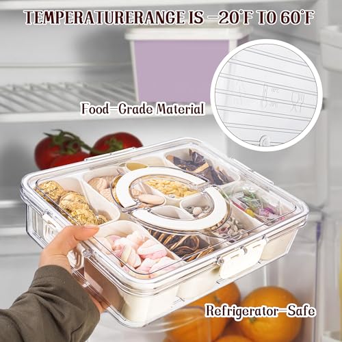 Amzcku Divided Serving Tray with Lid and Handle - Snackle Box Charcuterie Container (Pack of 2) - size: 2 pack 8 Compartments