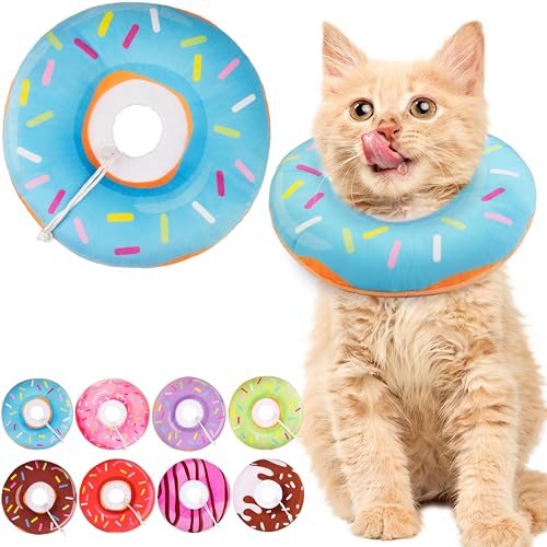 Cat Cone Collar Soft, Cute Cat Donut Collar After Surgery, Adjustable Kitten Recovery Cones to Stop Licking, Lightweight Neck Elizabethan Collars for Cats Kittens (Blue, Small) - color: Blue, size: Small