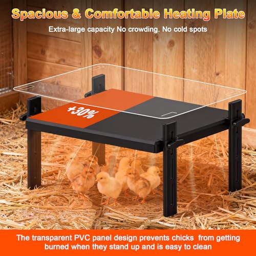 15" x 12.6" Large Chicks Brooder Heater for 20 Chicks - 49W Height & Angle Adjustable Chick Brooder Heating Plate, Constant Temperature Brooder Plate for Chicks, Ducklings & Quails