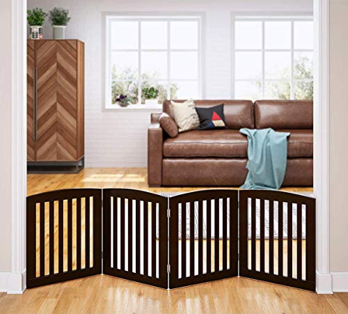 PAWLAND Wooden Freestanding Foldable Pet Gate for Dogs, 24 Inch H, 4 Panels | Dog Gate for Doorway, Stairs, the House, Step Over Fence, Extra Wide, Room Divider, Front Door, Hallway, 4 Panels, Espresso - color: Espresso, size: 24" Height-4 Panel