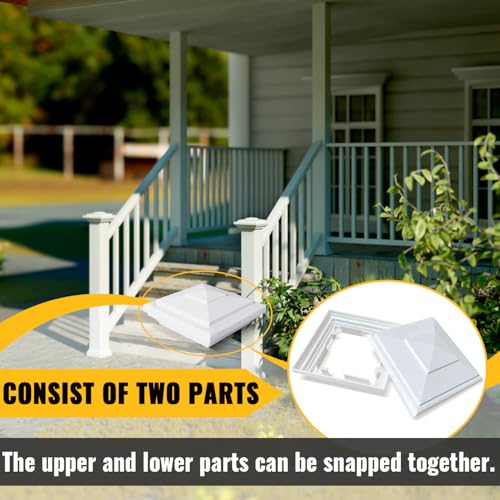 VIVIDA 4" Vinyl Fence Post Caps 8 PCS, White New England PVC Post Caps | Actual 4" x 4", New England Pyramid Post Cap, Plastic Square Top Cover, For Vinyl Fences, Mailboxes & Decks - color: White-8 Pack, size: Actual 4" x 4"