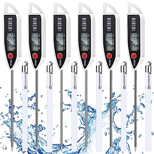 6 Set Digital Food Thermometer Long Probe Instant,White | Waterproof for Water Liquid Candle, Instant Temperature Read for Kitchen BBQ Grill Candy Meat, Foldable Probe Thermometer - color: White