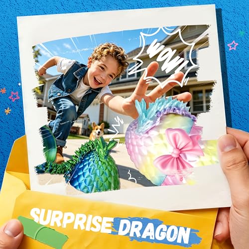 Impossmaker 6pcs 3D Printed Dragon Eggs | Cool Articulated Crystal Dragon Toys for Boys Kids Teen, Surprise Dinosaur Eggs for Party Favors, Fun Goodie Bag Stuffers - style: 6P-S1