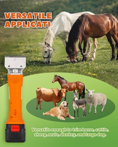 Cordless Horse Clippers for Ponies, Cattle & Large Dogs | Includes 2x 21V 4Ah Lithium Batteries & 6-Speed Adjustment. Professional Cordless Kit for Heavy-Duty Livestock Grooming