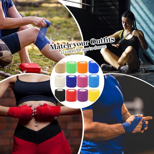 6pcs 2in Self Adhesive Bandage Wraps, 12 Colors, 5 Yard Wraps for Sports - color: 6pcs Black
